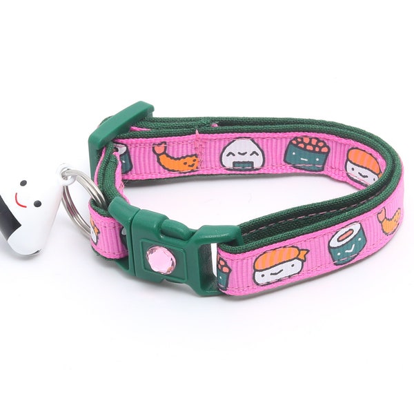 Sushi Cat Collar - Sushi Rolls on Pink - Breakaway Safety - B48D200