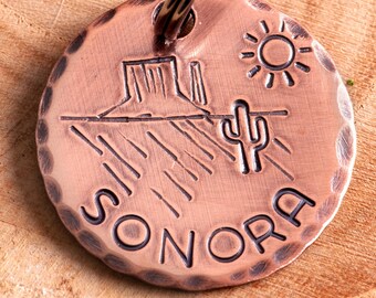 Desert and Cactus Scene Pet ID tag Hand Stamped and Personalized for You Cat or Dog