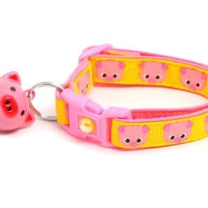 Collier pour chat cochon - Cochons roses sur jaune - Échappée de sécurité - Chaton ou grande taille B127D247