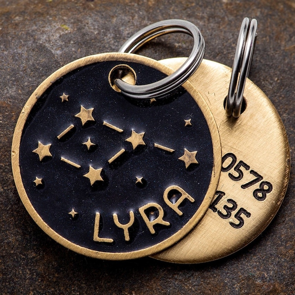 Engraved Lyra Constellation Pet ID Tag  - Cat or Dog Star Tag - 1" Space Pet ID Tag Tag - Custom personalized Astrology Pet Name Tag