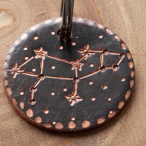 Leo Constellation Custom Pet Tag - 1" Copper Cat and Dog ID Tag - Hand Stamped Astrology Stars and Constellation Tag