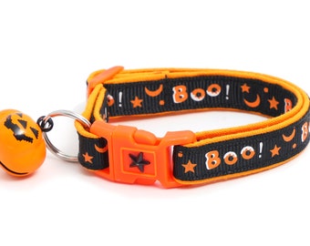 Halloween Cat Collar - Boo on Black - Large Size or Small Cat / Kitten Size B40D247