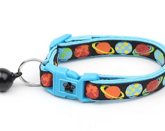 Space Cat Collar - Planets on Black - Breakaway Cat Collar - Kitten or Large size B17D13