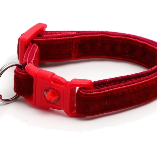 Soft Velvet Cat Collar Classic Red Kitten or Large Size Etsy