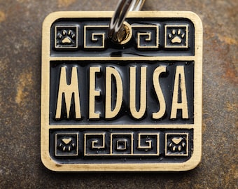 Engraved Greek Style Pet ID Tag Personalized for your Cat or Dog