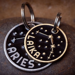 Deep Engraved Aries Constellation Pet ID Tag Personalized for your Cat or Dog