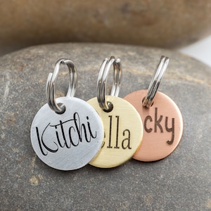 Miniature Cat or dog Tag - 2/3&quot; (16 mm) - pick your color Pet ID Tag - Mini Cat ID Tag - Petite Deep Engraved Pet Name Tag