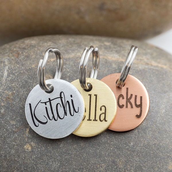 Miniature Cat or dog Tag - 2/3" (16 mm) - pick your color Pet ID Tag - Mini Cat ID Tag - Petite Deep Engraved Pet Name Tag