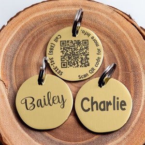 QR Code Stainless Steel (gold colored) Cat or Dog ID tag - QR Pet Tag - ScanKeep Membership Included