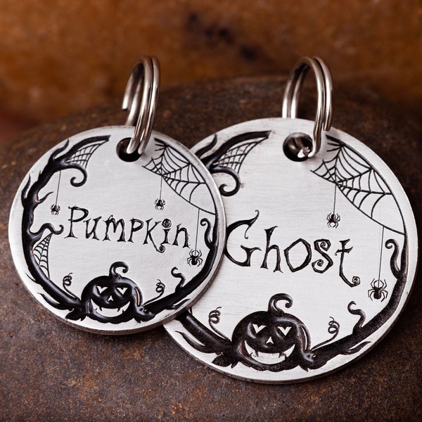 Pumpkin Cat or Dog ID Tag - Personalized with Your Pet's Name and Deep Engraved - Halloween Pet Tag