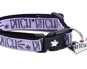 Sassy Cat Collar - Bitch 2 on Purple - Breakaway Safety - B98D278