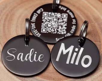 Black and White Cat or Dog ID tag - QR Code Pet Tag - PingTag Membership Included