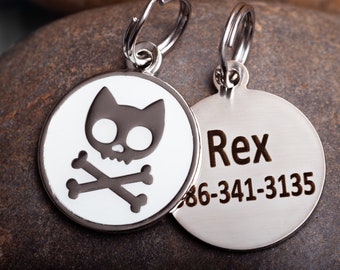 Engraved Glow-in-the-dark Skull and crossbones cat ID Tag