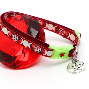 Wicca Cat Collar - Witch's Familiar on Ruby - Breakaway Cat Collar - Kitten or Large size - Glow in the Dark B41D31