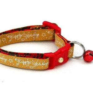 Holiday Cat Collar - Happy Holidays on Gold - Kitten or Large Size B116D69