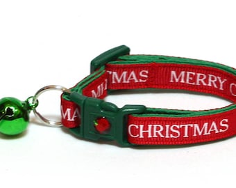 Christmas Cat Collar - Bold Merry Christmas on Red - Kitten or Large Size B118D89
