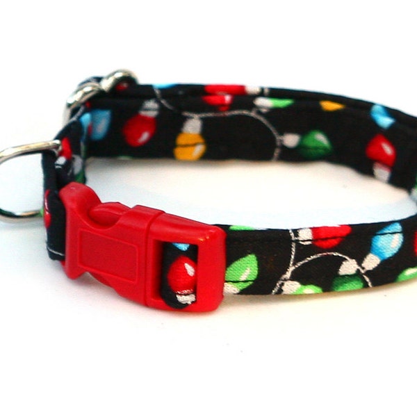 Christmas Dog Collar - Festive Christmas Lights on Black - Mini Small Medium Large XL Dog Collar
