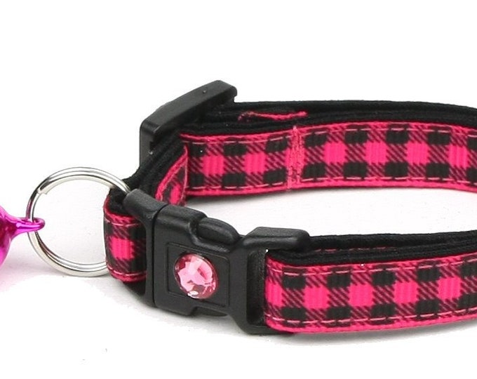 Plaid Cat Collar Buffalo Plaid on Pink Small Cat / Kitten Etsy