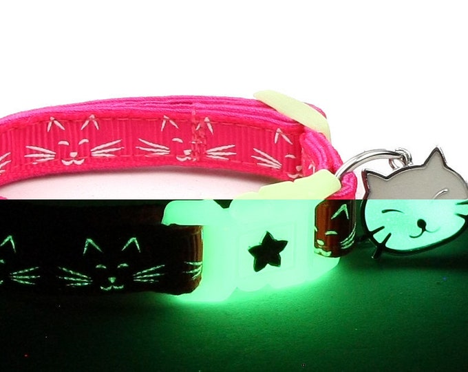 Glow in the Dark Cat Collar Glowing Cat Faces on Aqua Etsy