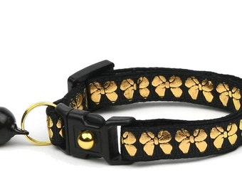 Bow Cat Collar - Gold Bows on Black - Small Cat / Kitten Size or Large Size B44D145