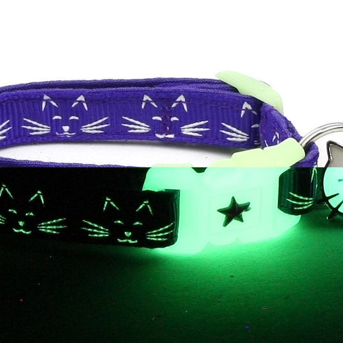 Glow in the Dark Cat Collar Glowing Cat Faces on Pink Etsy