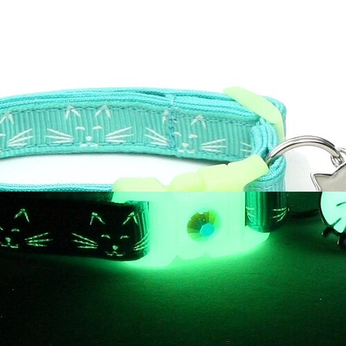 Glow in the Dark Cat Collar Glowing Cat Faces on Royal Blue Etsy