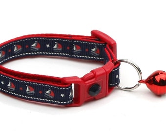 Nautical Cat Collar - Sail Boats on Navy - Breakaway Safety - B46D208