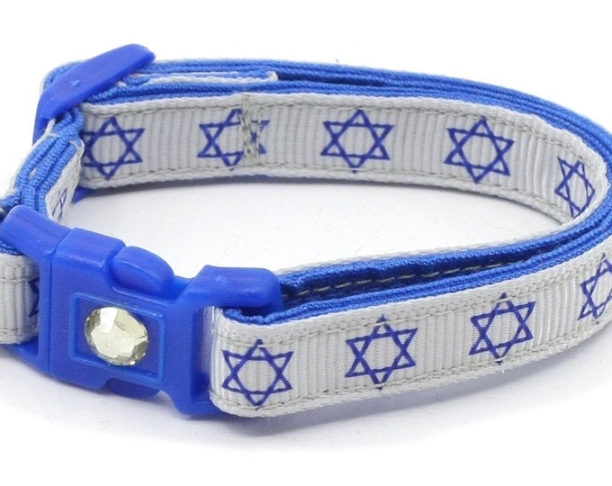 Hanukkah Cat Collar - Star of David on Silver - Small Cat / Kitten Size or Large Size B35D109