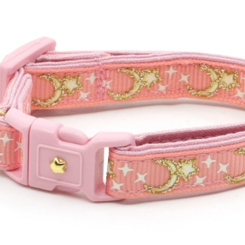 Moon Cat Collar Gold Moons and Stars on Powder Pink - Etsy