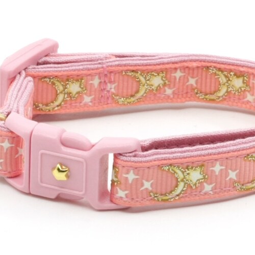 Moon Cat Collar Gold Moons and Stars on Powder Pink Etsy