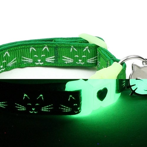 Glow in the Dark Cat Collar Glowing Cat Faces on Aqua Etsy