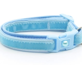 Collare per gatti in morbido velluto - Azzurro - Gattino o taglia grande B119D154