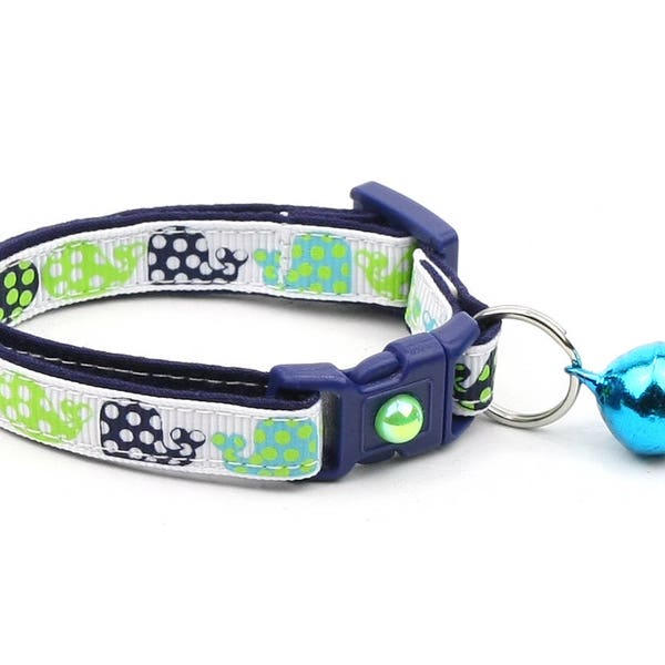 Whale Cat Collar - Polka Dot Whales - Small Cat / Kitten Size or Large Size B50D160
