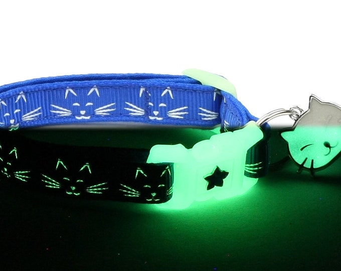 Glow in the Dark Cat Collar Glowing Cat Faces on Aqua Etsy