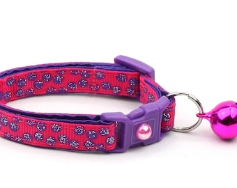 Polka Dot Cat Collar - Purple Dots on Dark Pink - Breakaway Cat Collar - Kitten or Large size B65D176