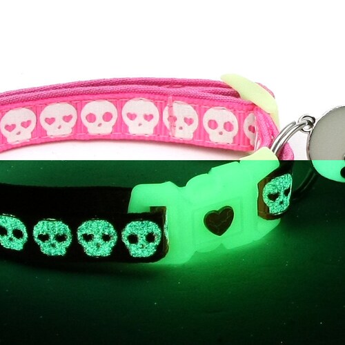 Glow in the Dark Cat Collar Glowing Cat Faces on Aqua Etsy