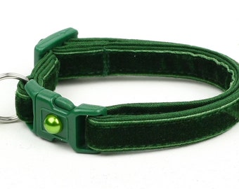 Soft Velvet Cat Collar - Emerald Green - Safety Breakaway - Kitten or Large Size B117D195