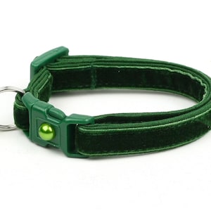 Soft Velvet Cat Collar - Emerald Green - Safety Breakaway - Kitten or Large Size B117D195