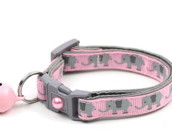 Elephant Cat Collar - Elephants on Baby Pink - Small Cat / Kitten Size or Large Size B74D88