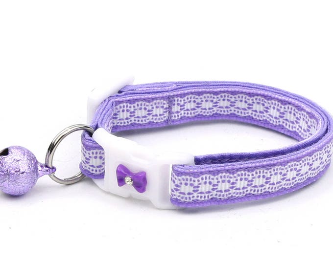 Lace Cat Collar - Pretty White Lace on Purple - Small Cat / Kitten Size or Large Size B52
