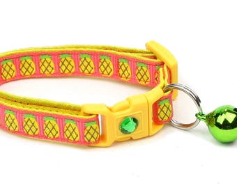 Fruit Cat Collar - Pineapples on Pink - Breakaway Safety - B41D25