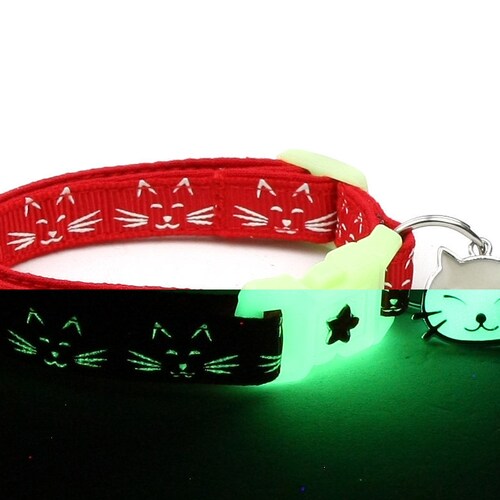 Glow in the Dark Cat Collar Glowing Cat Faces on Royal Blue Etsy