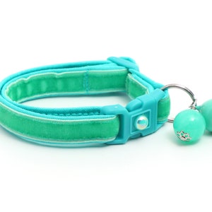 Soft Velvet Cat Collar Aqua Turquoise Blue Green Kitten or Large Size B9D222 Both Charm and Bell