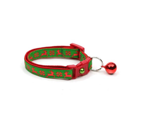 Christmas Cat Collar Jolly Santa Faces on Green Kitten or Large Size B116D48