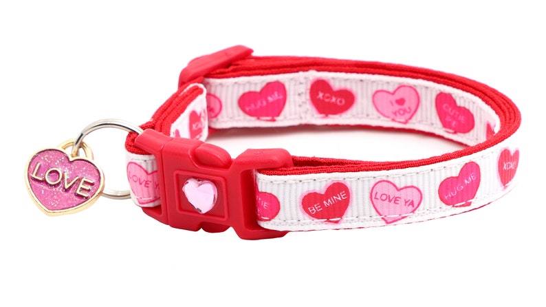 Valentines Day Cat Collar Red Conversation Hearts Breakaway Safety B84D226 Heart Charm