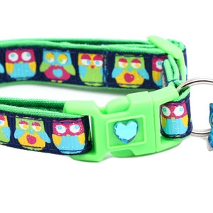 Owl Cat Collar - Bright Owls on Navy  - Breakaway Safety - B40D162