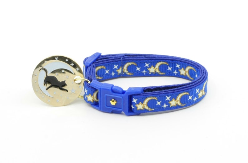 Moon Cat Collar Gold Moons and Stars on Royal Blue Etsy