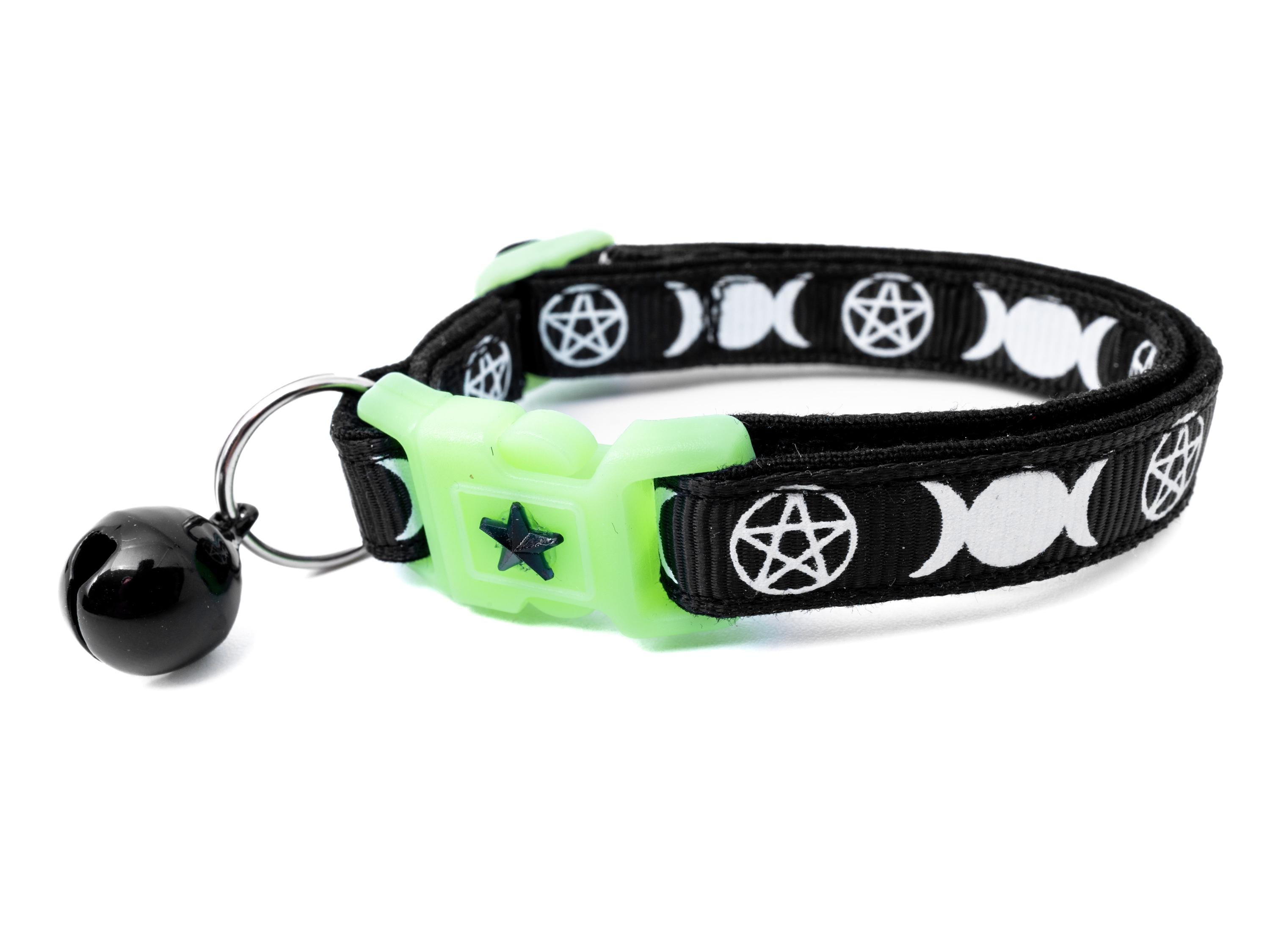 Wicca Katzenhalsband Mit Verstecktem Amulett & Glocke – Leuchtet Im Dunkeln, Sicherheitsverschluss, Handgefertigt