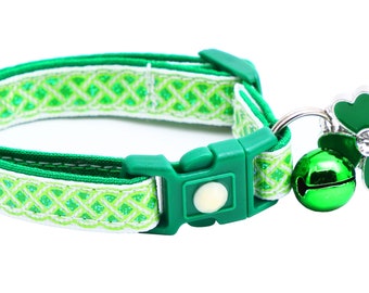 St. Patrick's Day Cat Collar - Celtic Knots on White - Breakaway Safety - B64D207