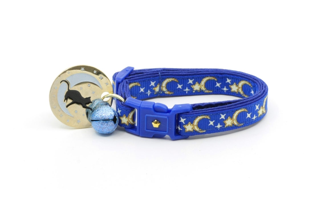 Moon Cat Collar Gold Moons and Stars on Royal Blue Etsy